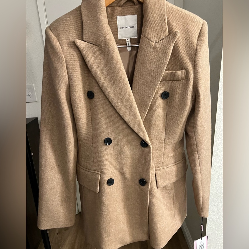 Avec Les Filles Double-Breasted Camel Pea Coat